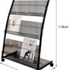 MS Black Magazine Newspaper Stand with 3 levels, Back Support and Rotating Wheels - Image 2