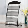 MS Black Magazine Newspaper Stand with 3 levels, Back Support and Rotating Wheels - Image 6