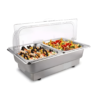 Electric SS Chafing Dish Containing 2 Units of 1/2 GN Pans Chafing Dish Bain Marie Chocolate Melter With Transparent See Through Poly Carbonate (PC) Roll Top Lid (GN Pan Depth: 65mm and GN Pan Capacity: 3.5L Each Pan Approx)