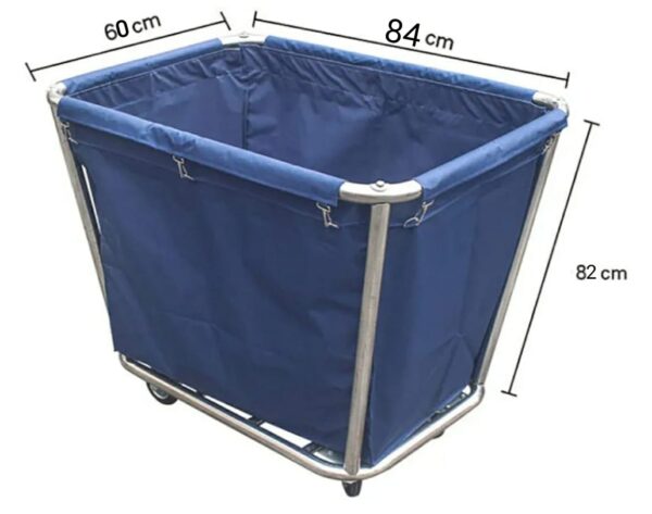 Stainless Steel Quadrilateral Laundry Trolley with Removable and Washable Blue Bag - Image 3