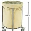 Stainless Steel Round Shaped Laundry Trolley Clothes Sorter With Wheels And Removable Canvas Bag - Image 3