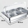 Electric SS Chafing Dish Containing 3 Units of 1/3 GN Pans Chafing Dish Bain Marie Chocolate Melter With Transparent See Through Poly Carbonate (PC) Roll Top Lid (GN Pan Depth:65mm and GN Pan Capacity:2.25L Each Pan Approx) - Image 2