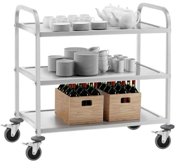 Stainless Steel Rectangle 3 Layer Service Trolley - Image 4