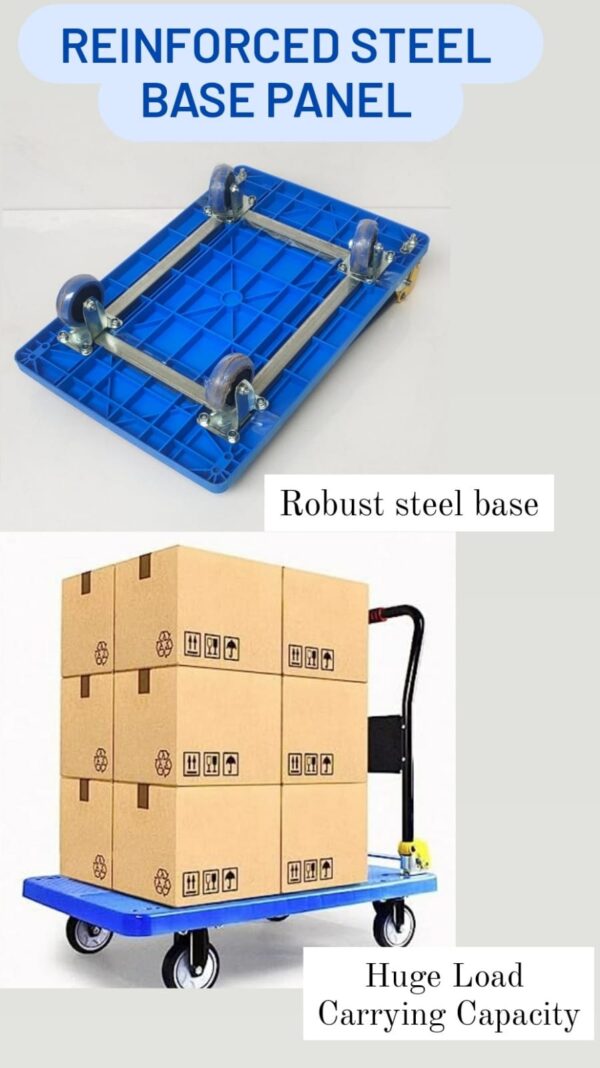 ABS Fibre Rectangle Foldable Blue Cart Trolley with SS Rod Support (Size: Big) - Image 3