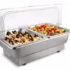 Electric SS Chafing Dish Containing 2 Units of 1/2 GN Pans Chafing Dish Bain Marie Chocolate Melter With Transparent See Through Poly Carbonate (PC) Roll Top Lid (GN Pan Depth: 65mm and GN Pan Capacity: 3.5L Each Pan Approx) - Image 5