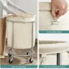 Stainless Steel Round Shaped Laundry Trolley Clothes Sorter With Wheels And Removable Canvas Bag - Image 5