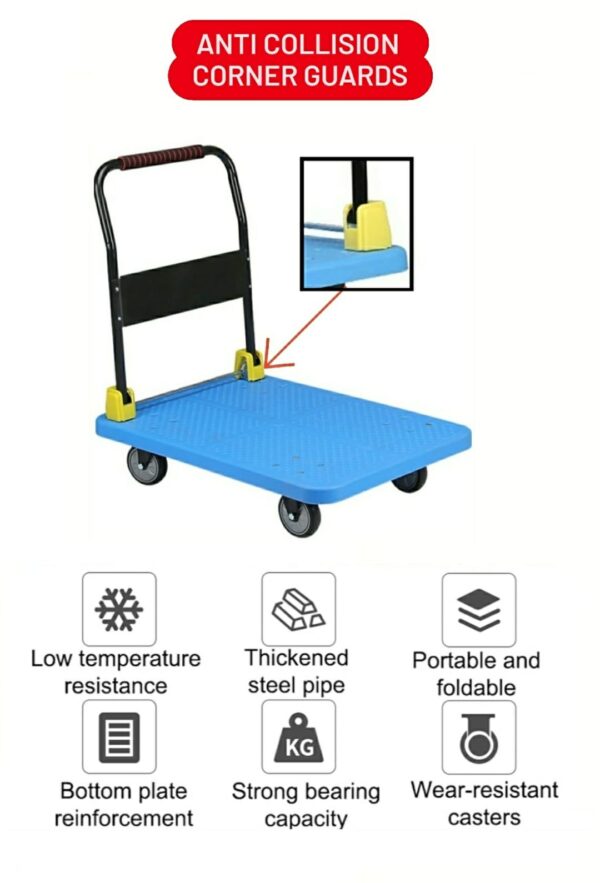 ABS Fibre Rectangle Foldable Blue Cart Trolley with SS Rod Support (Size: Big) - Image 4