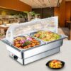 Electric SS Chafing Dish Containing 2 Units of 1/2 GN Pans Chafing Dish Bain Marie Chocolate Melter With Transparent See Through Poly Carbonate (PC) Roll Top Lid (GN Pan Depth: 65mm and GN Pan Capacity: 3.5L Each Pan Approx) - Image 6