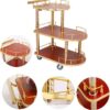 Premium Wood + Golden Pipe 2.5 Layer Bar Service Trolley - Image 6