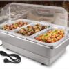 Electric SS Chafing Dish Containing 3 Units of 1/3 GN Pans Chafing Dish Bain Marie Chocolate Melter With Transparent See Through Poly Carbonate (PC) Roll Top Lid (GN Pan Depth:65mm and GN Pan Capacity:2.25L Each Pan Approx) - Image 5