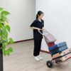 L Shaped Gold Plated Foldable Luggage Cart Trolley with 6 Inch Heavy Gripped Wheels and Red Carpet - Image 6