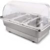Electric SS Chafing Dish Containing 3 Units of 1/3 GN Pans Chafing Dish Bain Marie Chocolate Melter With Transparent See Through Poly Carbonate (PC) Roll Top Lid (GN Pan Depth:65mm and GN Pan Capacity:2.25L Each Pan Approx) - Image 6