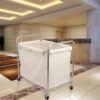 Stainless Steel Rectangle Shaped Laundry Trolley Clothes Sorter with Wheels and Removable Canvas Bag - Image 6