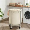 Stainless Steel Round Shaped Laundry Trolley Clothes Sorter With Wheels And Removable Canvas Bag