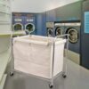 Stainless Steel Rectangle Shaped Laundry Trolley Clothes Sorter with Wheels and Removable Canvas Bag - Image 7