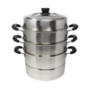 34cm Wide 3 Tier Stainless Steel Induction & Gas Compatible Corn Rice Vegetables Dimsum Momos Steamer with Transparent Lid (Size: 34cm Wide)