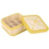 14.5cm Square Shaped Bamboo Wooden Dimsum Basket with Yellow Border and Lid for Steaming Momos, Dumplings, BaoBuns, Mandus (Size: 14.5cm each side)