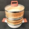 8 Inches Wide 3 Tier Induction Compatible Ceramic Kadai + Wooden Dimsum Baskets with SS Ring and Wooden Handles (Size: 8 Inches Wide) - Image 2