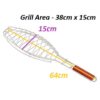 Fish Shaped Chrome Plated Barbeque Net Grill Jaali with Wooden Handle - Image 2