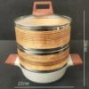 10 Inches Wide 3 Tier Induction Compatible Ceramic Kadai + Wooden Dimsum Baskets with SS Ring and Wooden Handles (Size: 10 Inches Wide) - Image 2