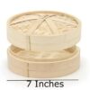 7 Inches Wide Bamboo Wooden Round Dimsum Basket with Lid Steamer Box for Steaming Momos, Dumplings, BaoBuns, Mandus (Size: 7 Inches Wide) - Image 2