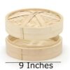 Heavy Duty Premium Bamboo Wooden Based Round Shape Dimsum Basket with Lid Steamer Box for Steaming Momos, Dumplings, BaoBuns, Mandus (Size: 9 Inches Wide)