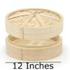 Heavy Duty Premium Bamboo Wooden Based Round Shape Dimsum Basket with Lid Steamer Box for Steaming Momos, Dumplings, BaoBuns, Mandus (Size: 12 Inches Wide)