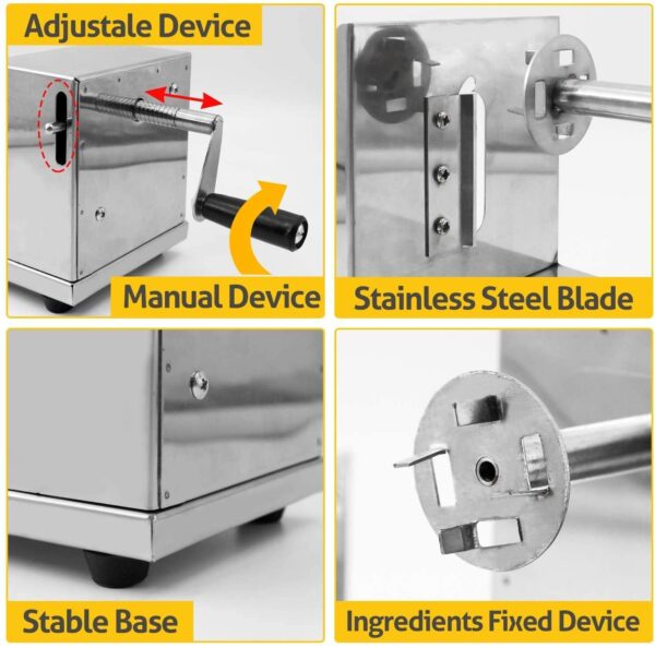 Manual Cutting Potato Spiral Cutter Machine Twister Stainless Steel Heavy Duty Curly French Fry Tornado Slicer - Image 4