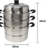 3 Tier Stainless Steel Induction & Gas Compatible Corn Rice Vegetables Dimsum Momos Steamer with Transparent Lid (Size: 30cm Wide)