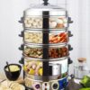 40cm Wide Electric 4 Tier Stainless Steel Corn Rice Vegetables Dimsum Momos Steamer with Lid (Size: 40cm Wide) - Image 3