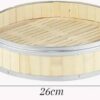 10 Inches Wide SS Ring Bamboo Wooden Round Dimsum Basket with Lid Steamer Box for Steaming Momos, Dumplings, BaoBuns, Mandus (Size: 10 Inches Wide) - Image 2
