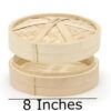 Heavy Duty Premium Bamboo Wooden Based Round Shape Dimsum Basket with Lid Steamer Box for Steaming Momos, Dumplings, BaoBuns, Mandus (Size: 8 Inches Wide)