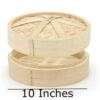 Heavy Duty Premium Bamboo Wooden Based Round Shape Dimsum Basket with Lid Steamer Box for Steaming Momos, Dumplings, BaoBuns, Mandus (Size: 10 Inches Wide)