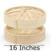 Heavy Duty Premium Bamboo Wooden Based Round Shape Dimsum Basket with Lid Steamer Box for Steaming Momos, Dumplings, BaoBuns, Mandus (Size: 16 Inches Wide)