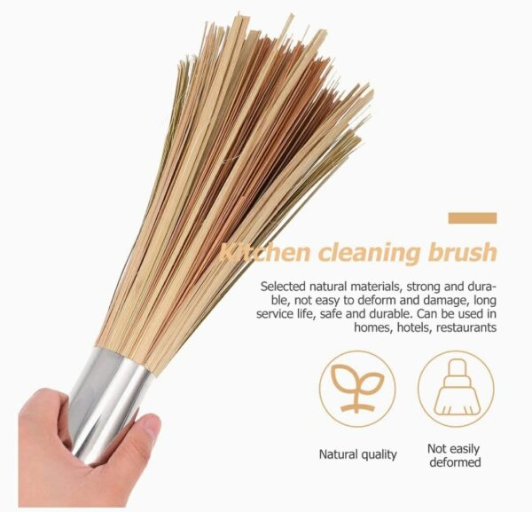 Pack of 2 Bamboo Wood Based Hygienic Cleaning Chinese Broom with Stainless Steel Handle for Ideal Heavy Duty Cleaning Use of Woks, Dosa Bhatties, Stoves - Image 6