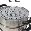 34cm Wide 3 Tier Stainless Steel Induction & Gas Compatible Corn Rice Vegetables Dimsum Momos Steamer with Transparent Lid (Size: 34cm Wide) - Image 3