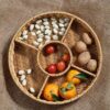 Round 37cm Wide 5 Compartment Polyrattan Basket with Metal Wire for Organized Storage and Serving Of Dry Fruits, Candies, Chocolates, Sweets, Cookies, Yarn Balls and Other Food Items - Walnut Brown Colour (Size: 37x37x6.5cm)(Code: AD3) - Image 4