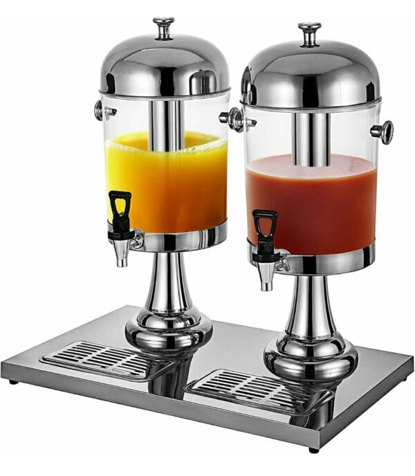 8L+8L Double Tank Heavy Duty Stainless Steel Juice Mocktail Cocktail Beer Beverage Dispenser with Poly Carbonate Transparent See Through Container and SS Ice Stick - Image 3