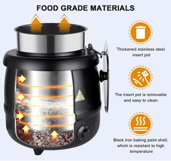 400W Electric 10L Heavy Duty Commercial Soup Pot Turin Liquid Warmer Hot Pot Heater (Colour: Black) - Image 3