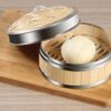 6 Inches Wide SS Ring Bamboo Wooden Round Dimsum Basket with Lid Steamer Box for Steaming Momos, Dumplings, BaoBuns, Mandus (Size: 6 Inches Wide) - Image 4