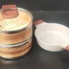 10 Inches Wide 3 Tier Induction Compatible Ceramic Kadai + Wooden Dimsum Baskets with SS Ring and Wooden Handles (Size: 10 Inches Wide) - Image 3
