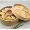 Heavy Duty Premium Bamboo Wooden Based Round Shape Dimsum Basket with Lid Steamer Box for Steaming Momos, Dumplings, BaoBuns, Mandus (Size: 7 Inches Wide)
