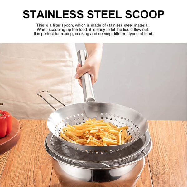 28cm Wide Stainless Steel Rice Strainer Large Mesh Food Strainer for Food Cooking Oil Filtering Skimming (Size: 28cm Wide) - Image 7