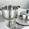 30cm Wide Induction Compatible Based 2 Tier Manual Rice Corn Momo Steamer (Size: 30cm Wide) - Image 4