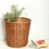 Cylindrical 14cm Wide Polyrattan Basket for Pen Pencil Stationary Holder, French Bread Basket for Organised Storage with Metal Wire - Walnut Brown Colour (Size: 14x14x16cm)(Code: 1018B) - Image 5