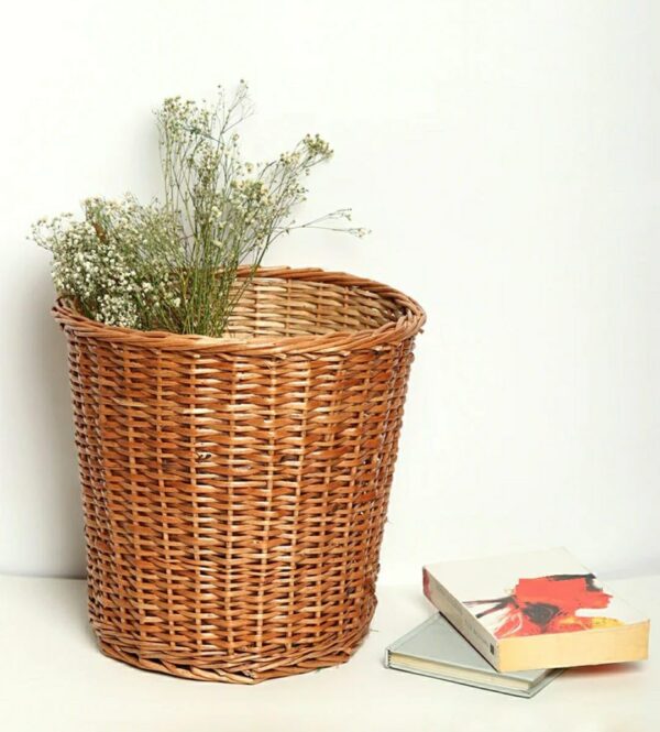 Cylindrical 14cm Wide Polyrattan Basket for Pen Pencil Stationary Holder, French Bread Basket for Organised Storage with Metal Wire - Walnut Brown Colour (Size: 14x14x16cm)(Code: 1018B) - Image 5