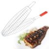 Fish Shaped Chrome Plated Barbeque Net Grill Jaali with Wooden Handle - Image 6