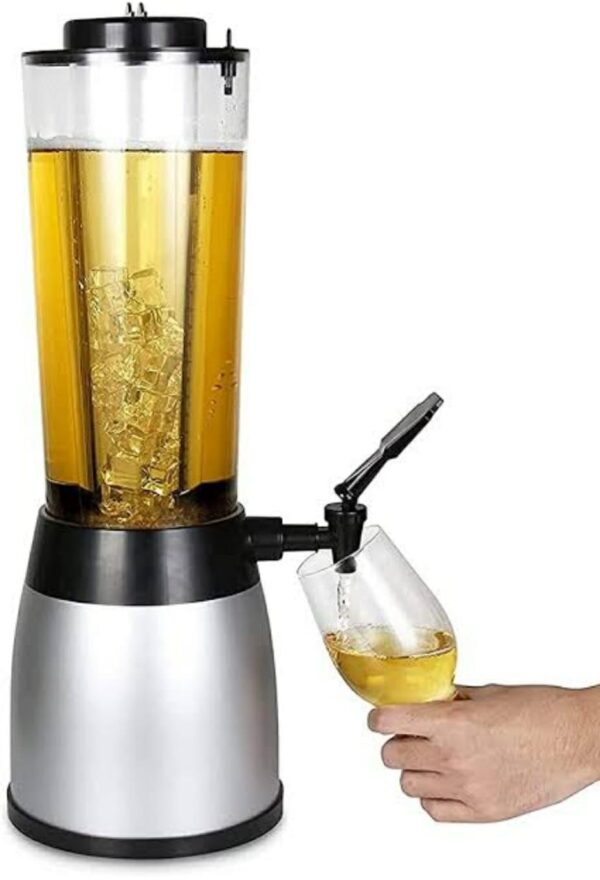 Silver 2.5L Beer Tower Beverage Dispenser with Plastic Ice Tube Stick (Colour: Silver) - Image 3