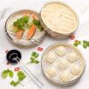 10 Inches Wide SS Ring Bamboo Wooden Round Dimsum Basket with Lid Steamer Box for Steaming Momos, Dumplings, BaoBuns, Mandus (Size: 10 Inches Wide) - Image 8