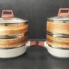 10 Inches Wide 3 Tier Induction Compatible Ceramic Kadai + Wooden Dimsum Baskets with SS Ring and Wooden Handles (Size: 10 Inches Wide) - Image 5